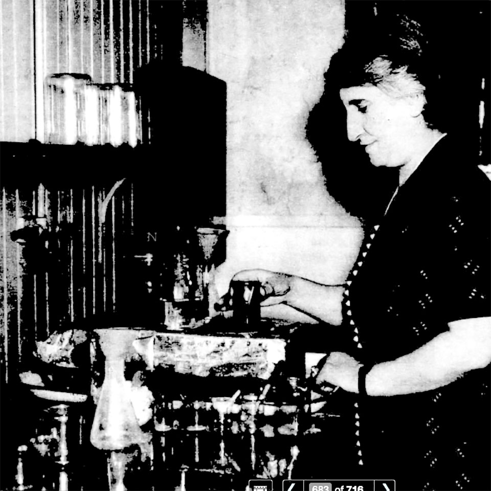 Mrs. Dicranouhi Kabakjian cooks radium in the basement of 105 East Stratford Avenue