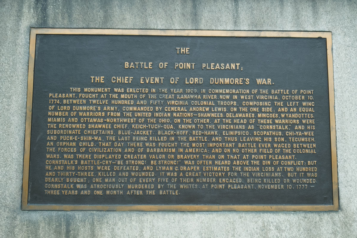 plaque commemorating the Battle of Point Pleasant at Tu-Endie-Wei State Park, Point Pleasant, WV
