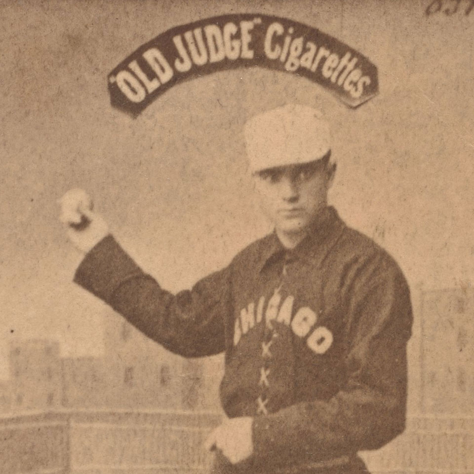 vintage Billy Sunday baseball card from Old Judge Cigarettes