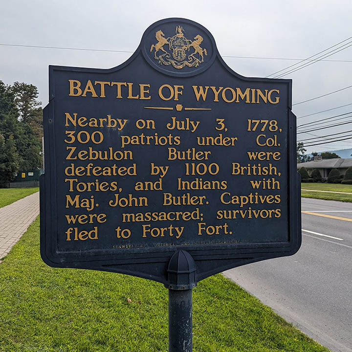 Battle of Wyoming historical marker in Forty Fort, Pennsylvania